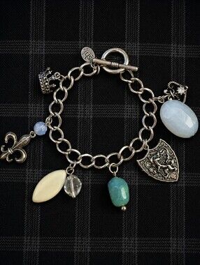 3/$30 SHI BY JOURNEYS Crest Fleur De Lis Crown Charm Castlecore Bracelet